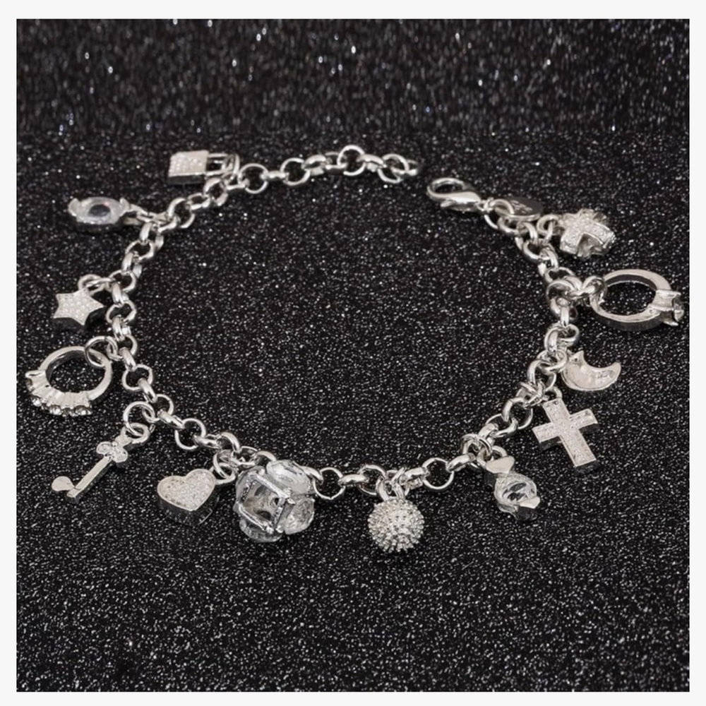 Thirteen Hanging Pieces Bracelet Lucky Myth Charms Cross Heart Star Bracelets - Picture 3 of 4